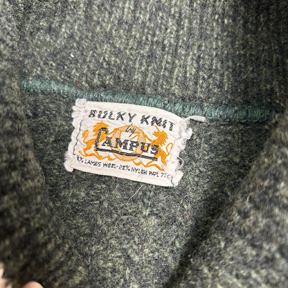 Bulky Knit by Campus 60s Vintage Shawl Wool Sweater Size XL