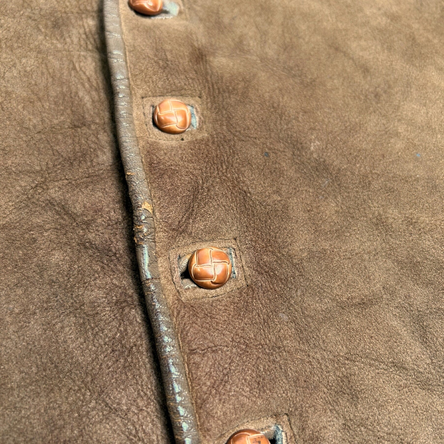 Vintage Brown Shearling Leather Vest Walnut Buttons Size L