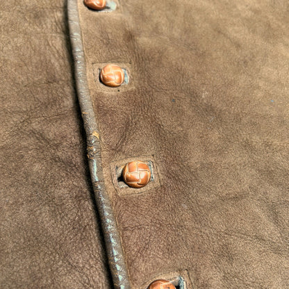 Vintage Brown Shearling Leather Vest Walnut Buttons Size L