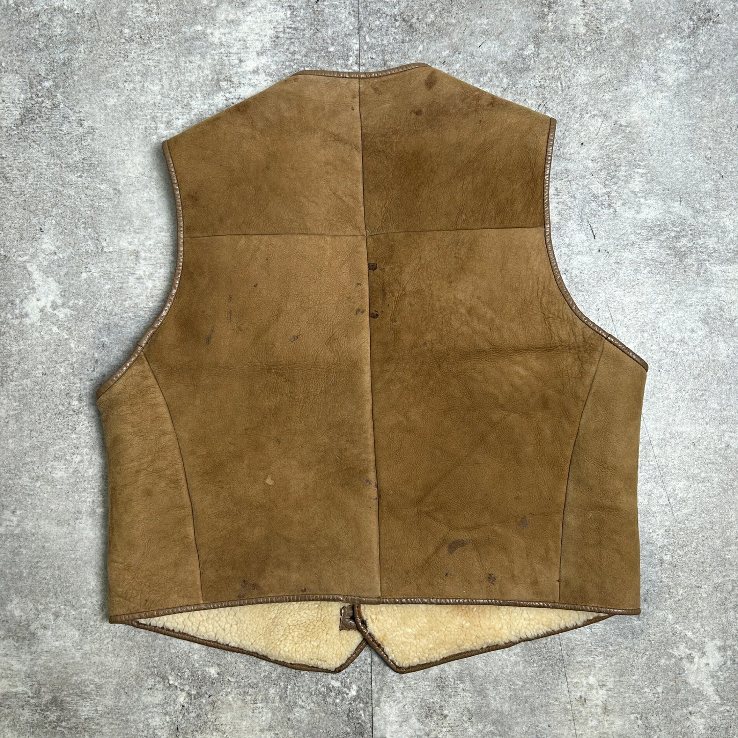 Vintage Brown Shearling Leather Vest Walnut Buttons Size L