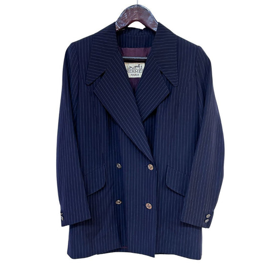 Hermes 80s Mohair Pinstripe DB Jacket blue Size M
