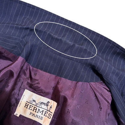 Hermes 80s Mohair Pinstripe DB Jacket blue Size M