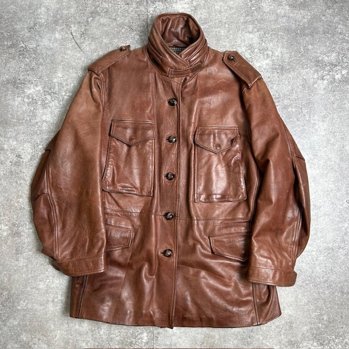 Unknown M-65 Italian Leather Field Jacket Brown Size 46