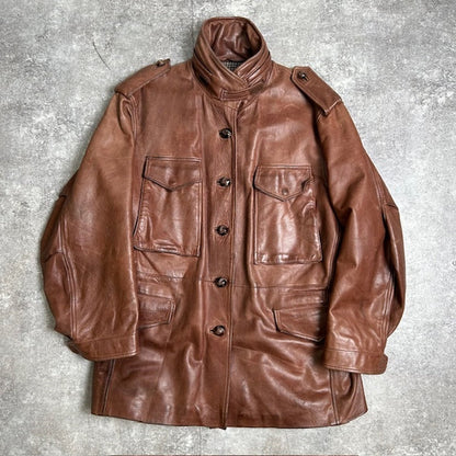 Unknown M-65 Italian Leather Field Jacket Brown Size 46