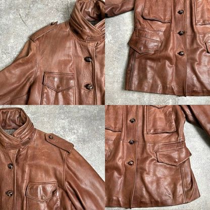 Unknown M-65 Italian Leather Field Jacket Brown Size 46