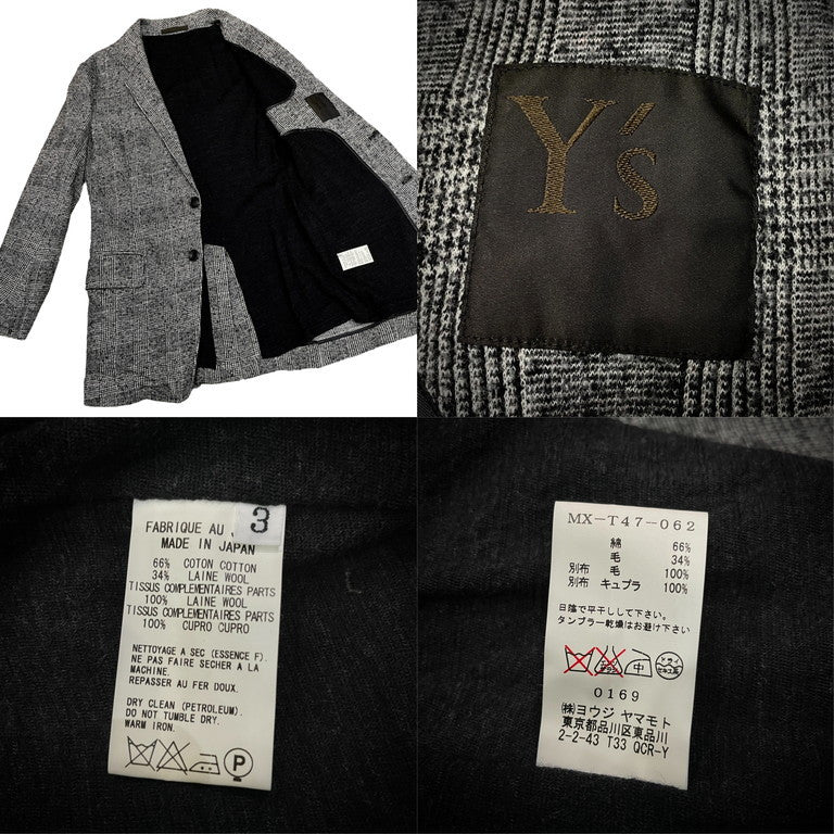 Y's for men Cotton Wool Glen Check Suit Gray Size 3