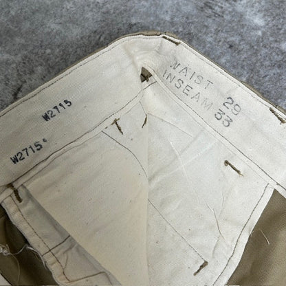 US ARMY M-45 1940s Vintage Khaki Button Fly Chinos Size W29