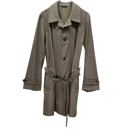 Frank Leder Khaki Grey Wool Balmacaan Coat D-Ring Size S