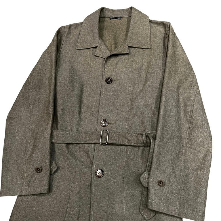 Frank Leder Khaki Grey Wool Balmacaan Coat D-Ring Size S