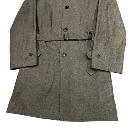 Frank Leder Khaki Grey Wool Balmacaan Coat D-Ring Size S