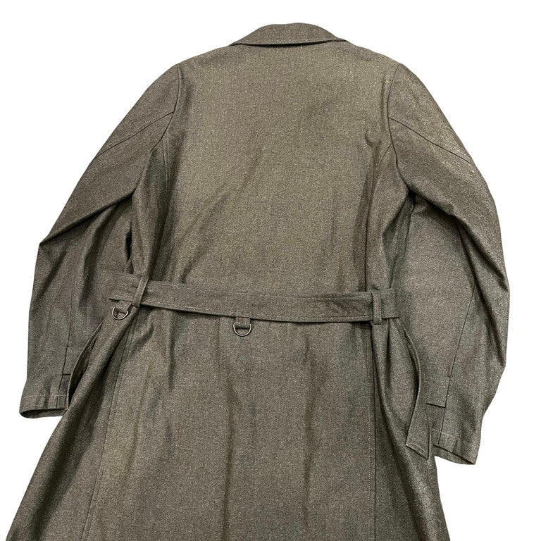 Frank Leder Khaki Grey Wool Balmacaan Coat D-Ring Size S