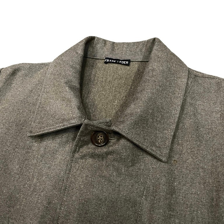 Frank Leder Khaki Grey Wool Balmacaan Coat D-Ring Size S