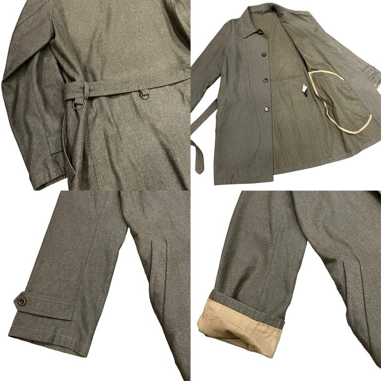 Frank Leder Khaki Grey Wool Balmacaan Coat D-Ring Size S
