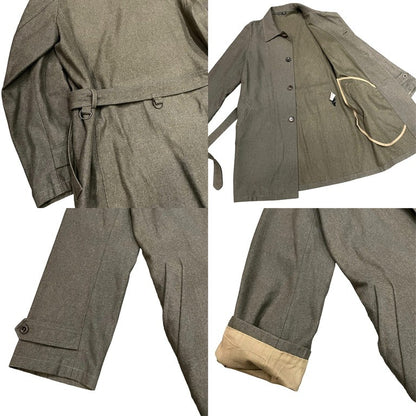 Frank Leder Khaki Grey Wool Balmacaan Coat D-Ring Size S