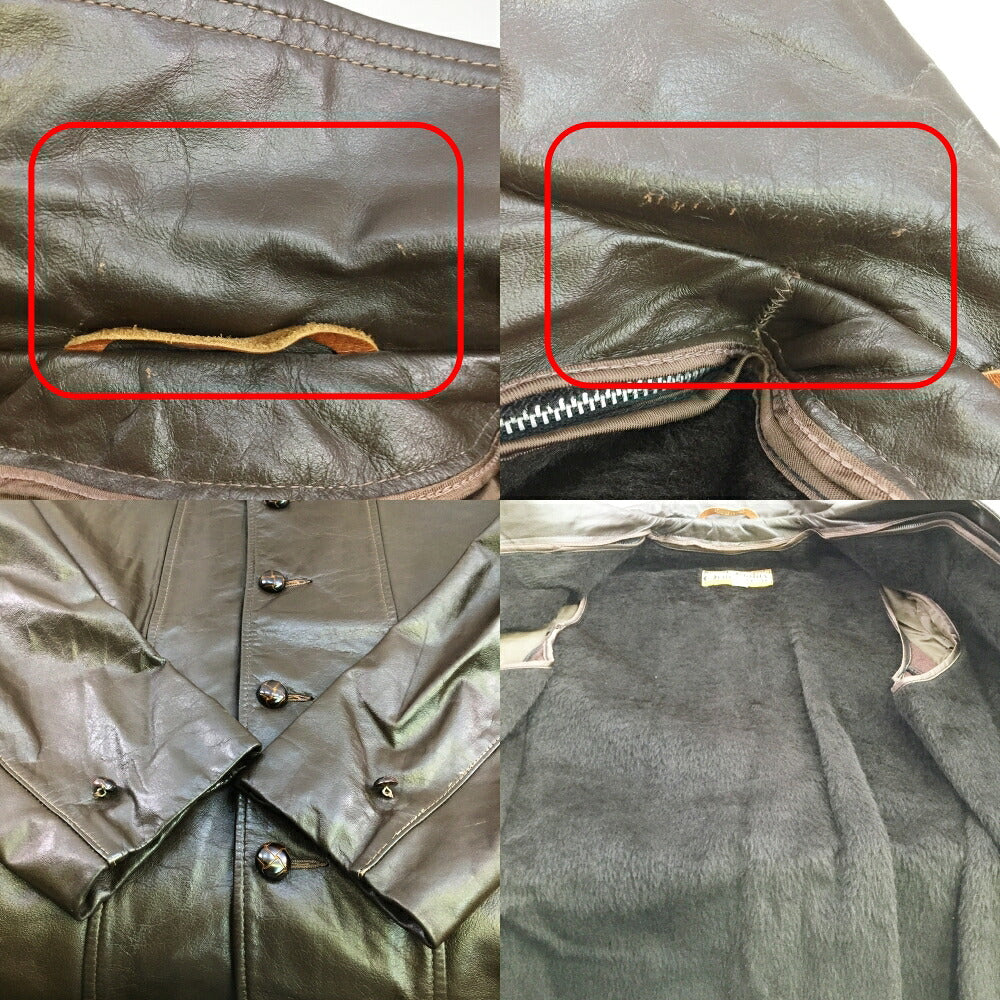 MONTGOMERY WARD Lined Leather Coat Buttons Brown Size L