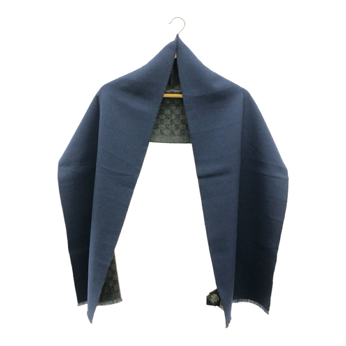 Gucci GG Jacquard Wool Scarf Grey Navy Size 34CM