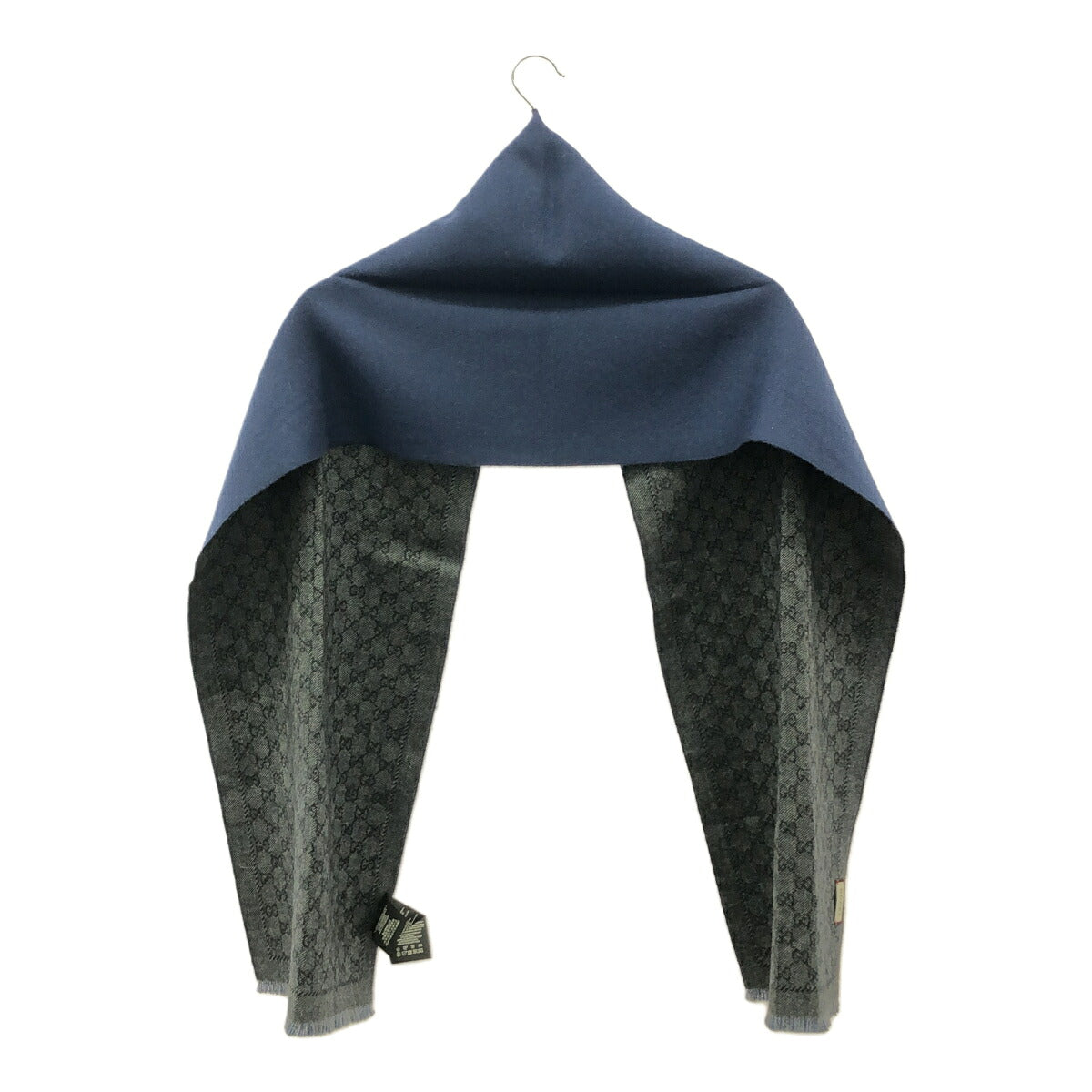 Gucci GG Jacquard Wool Scarf Grey Navy Size 34CM