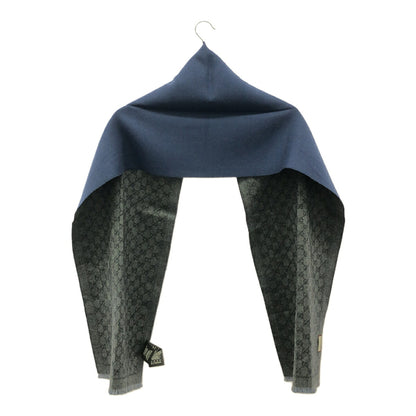 Gucci GG Jacquard Wool Scarf Grey Navy Size 34CM