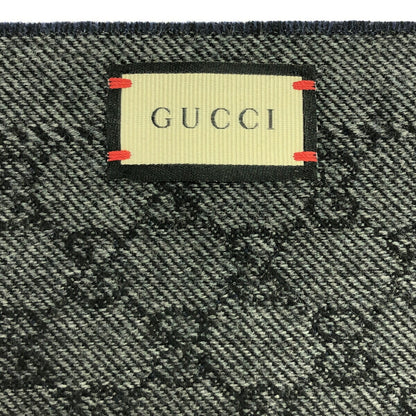 Gucci GG Jacquard Wool Scarf Grey Navy Size 34CM