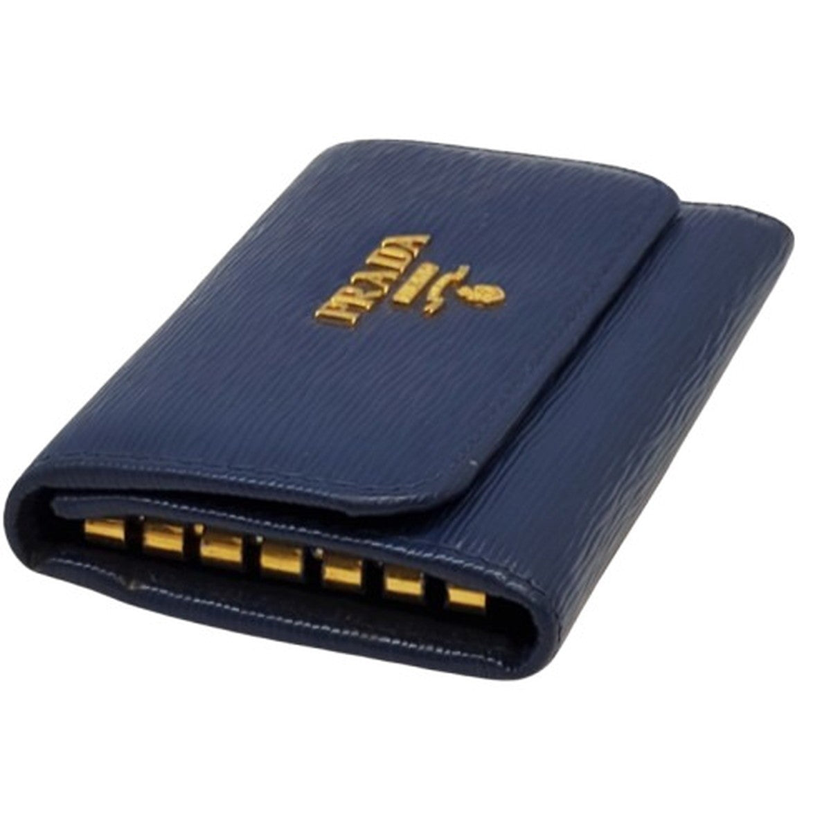 Prada Blue Leather Gold Logo Key Case