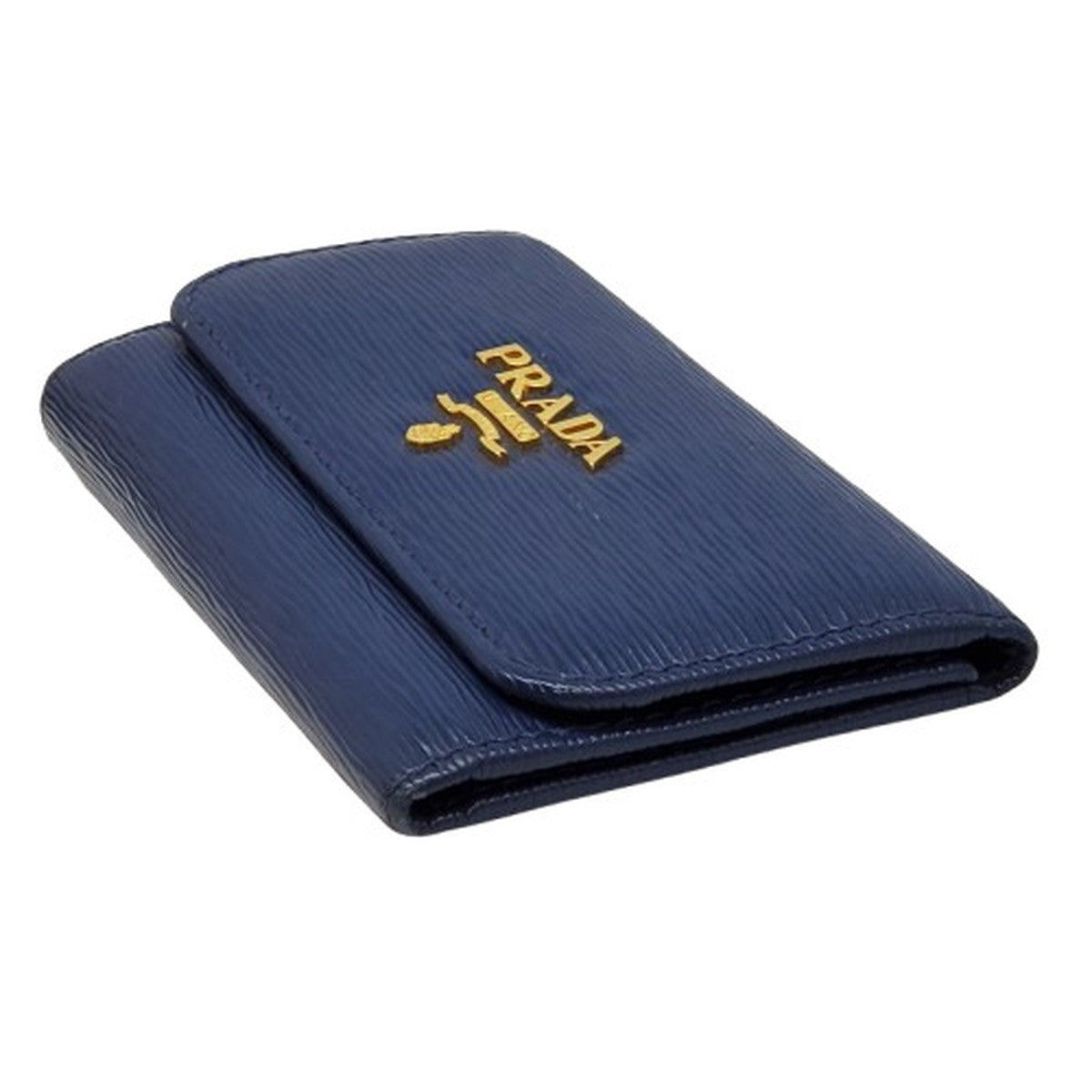 Prada Blue Leather Gold Logo Key Case