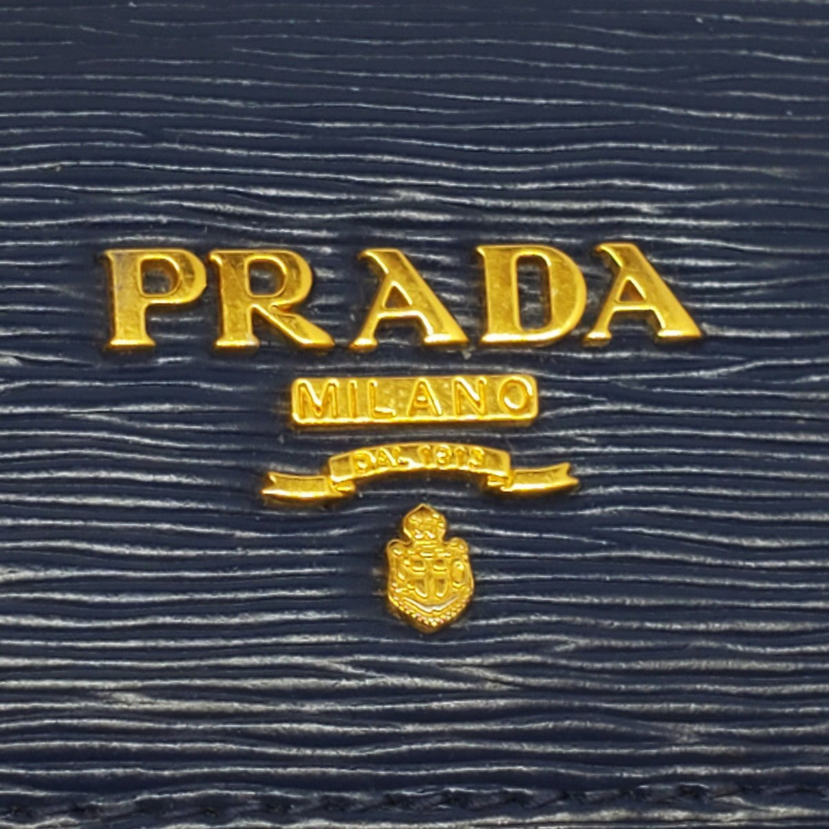 Prada Blue Leather Gold Logo Key Case