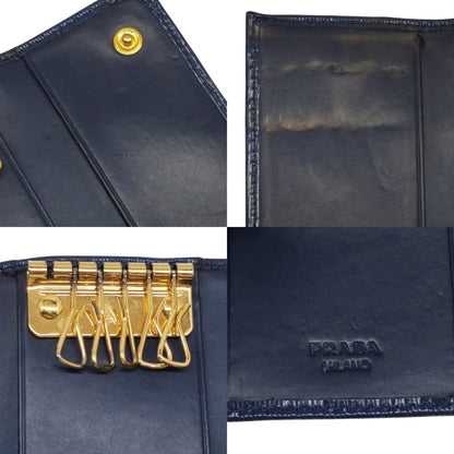 Prada Blue Leather Gold Logo Key Case