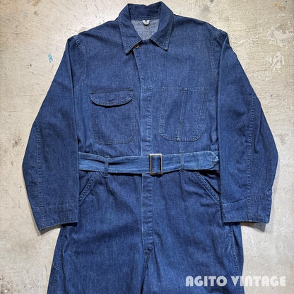 Unknown 40s WWII Dark Indigo Denim Jumpsuit Size W40