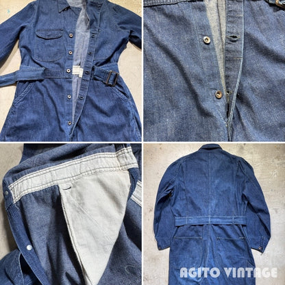 Unknown 40s WWII Dark Indigo Denim Jumpsuit Size W40