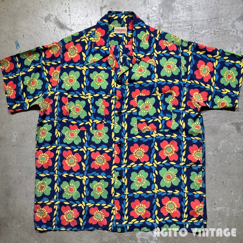 TOWNCRAFT 40s Rayon Flower Open Collar Shirt Multi Size M