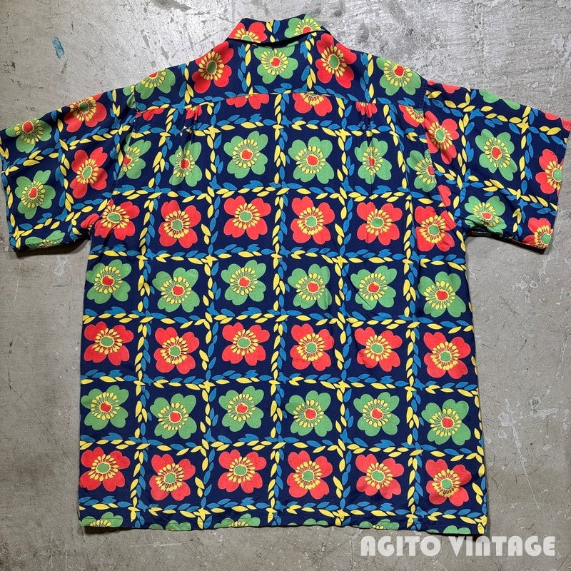 TOWNCRAFT 40s Rayon Flower Open Collar Shirt Multi Size M