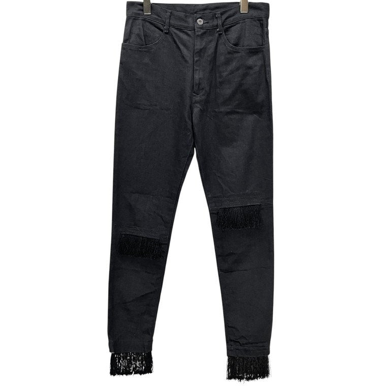 Yohji Yamamoto Black Denim Knee Crash Fringe Slim Size S