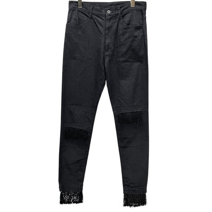 Yohji Yamamoto Black Denim Knee Crash Fringe Slim Size S