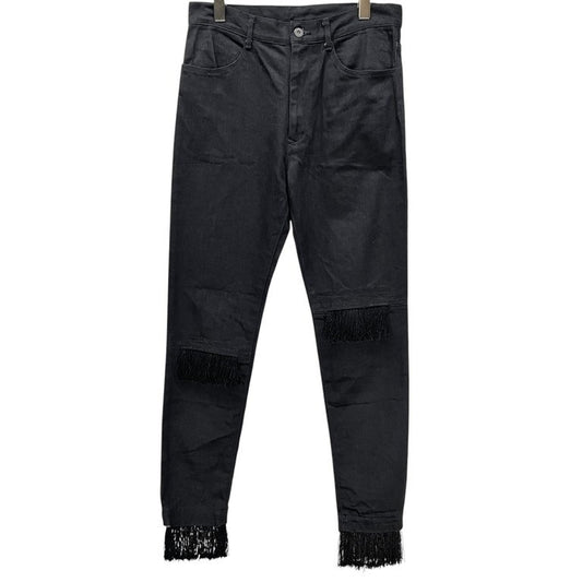 Yohji Yamamoto Black Denim Knee Crash Fringe Slim Size S