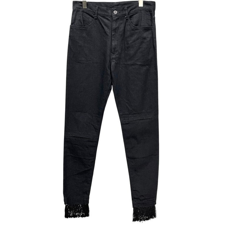 Yohji Yamamoto Black Denim Knee Crash Fringe Slim Size S