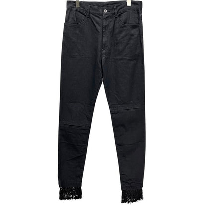 Yohji Yamamoto Black Denim Knee Crash Fringe Slim Size S