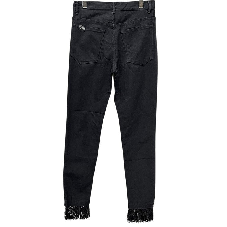 Yohji Yamamoto Black Denim Knee Crash Fringe Slim Size S