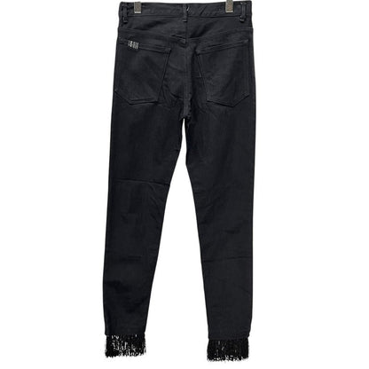 Yohji Yamamoto Black Denim Knee Crash Fringe Slim Size S