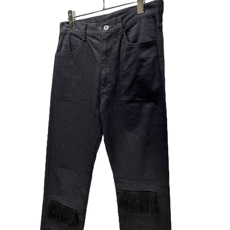Yohji Yamamoto Black Denim Knee Crash Fringe Slim Size S