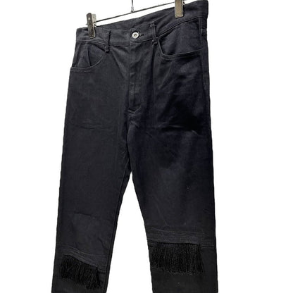 Yohji Yamamoto Black Denim Knee Crash Fringe Slim Size S