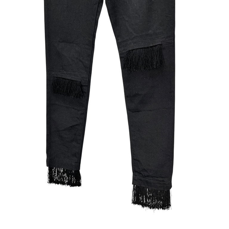 Yohji Yamamoto Black Denim Knee Crash Fringe Slim Size S