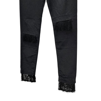 Yohji Yamamoto Black Denim Knee Crash Fringe Slim Size S