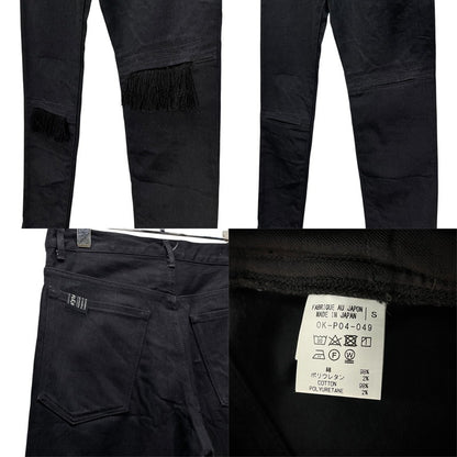Yohji Yamamoto Black Denim Knee Crash Fringe Slim Size S