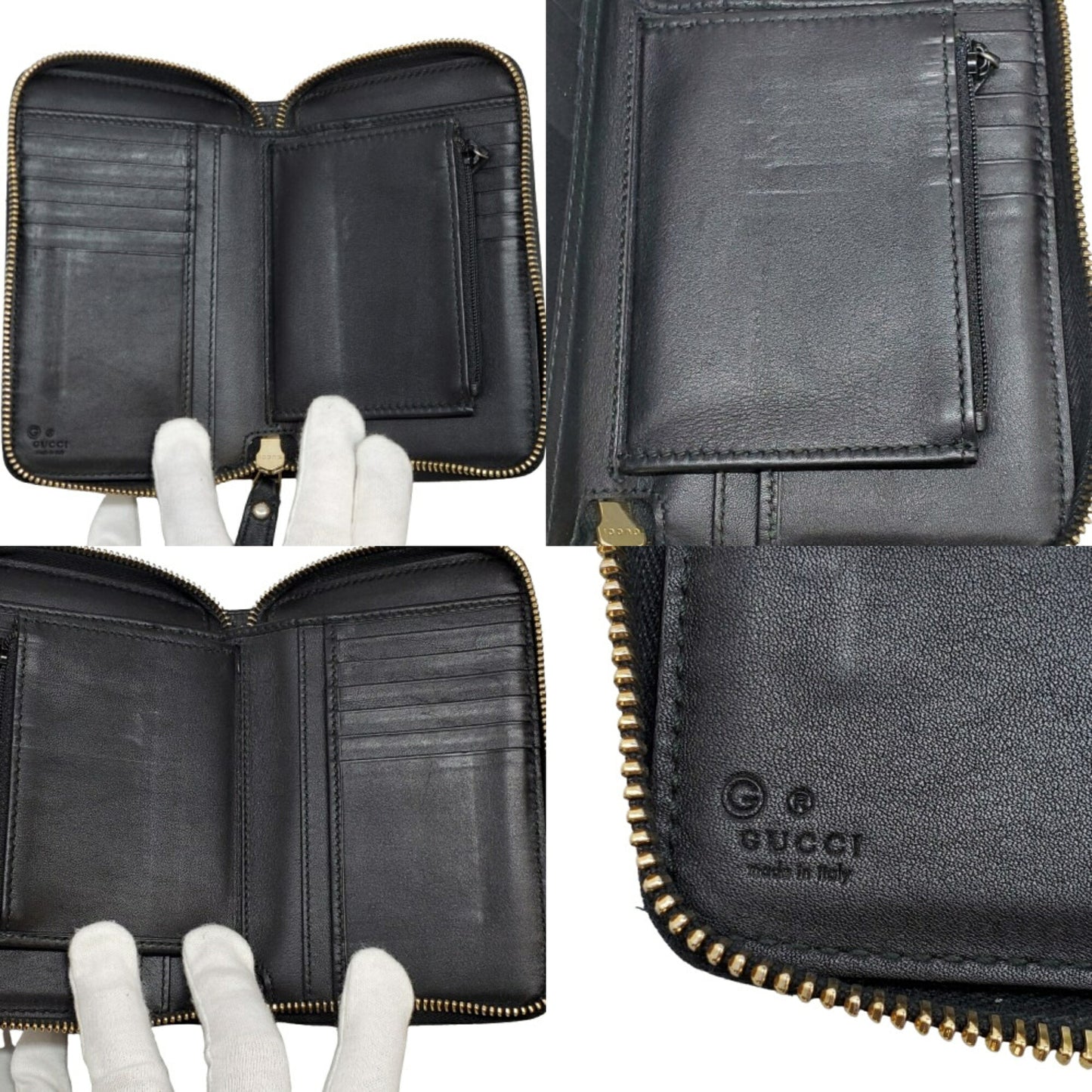 Gucci Black Guccissima Zip-Around Compact