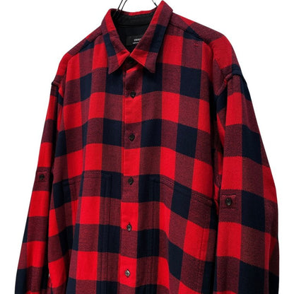ensou. Red Cotton Flannel Check Long Sleeve Shirt Size L