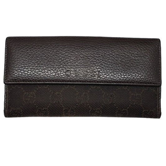 Gucci GG Canvas Leather Long Wallet Brown