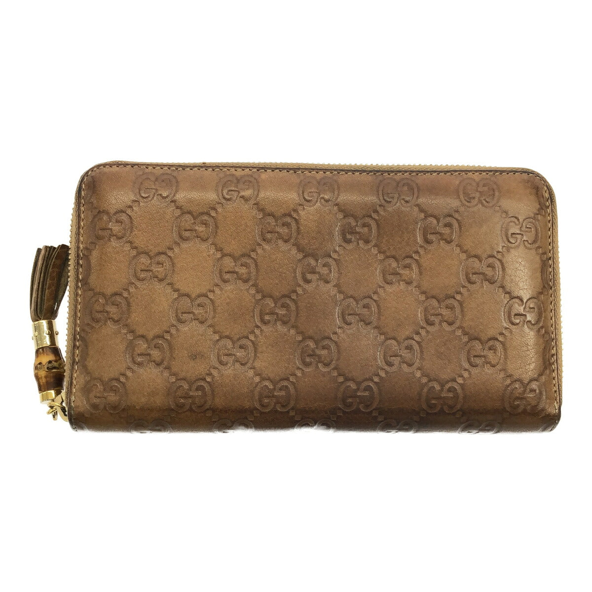 GUCCI Brown Bamboo Guccissima Round Zip Wallet Size ONE SIZE