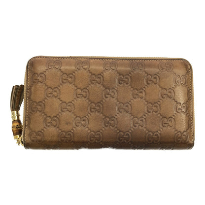 GUCCI Brown Bamboo Guccissima Round Zip Wallet Size ONE SIZE