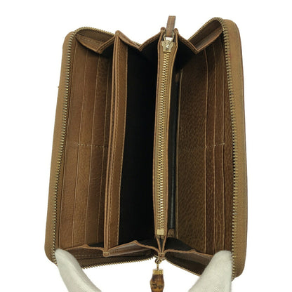 GUCCI Brown Bamboo Guccissima Round Zip Wallet Size ONE SIZE
