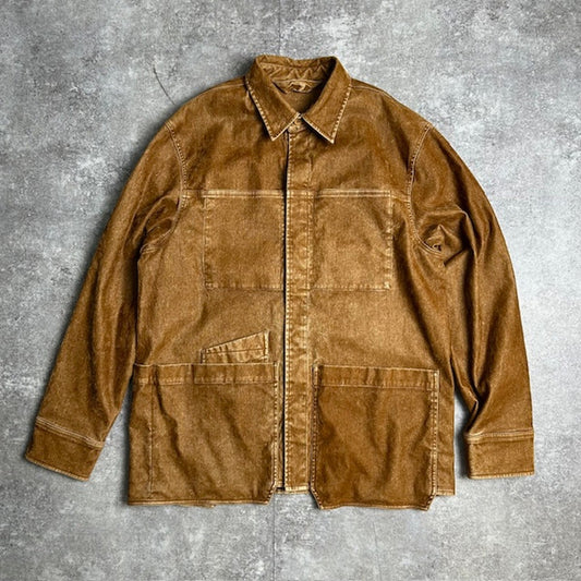DIESEL Jogg Jeans Flocked Sweat Denim Jacket Brown Size L
